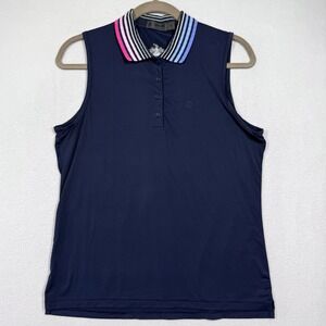 G/FORE Polo Shirt Womens Medium Sleeveless Pleated Collar Top Trump Golf Logo